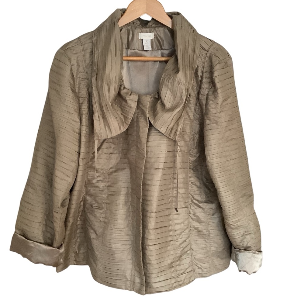 Chico's Ruched Pleated Satin Ruffle Collar Jacket XL Chico’s 3